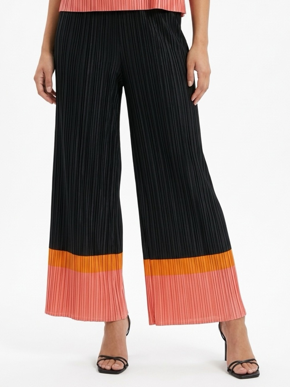 ANTHROPOLOGIE | DOLAN Black Wide-Leg Pleated Pants with Coral & Orange Women’s S